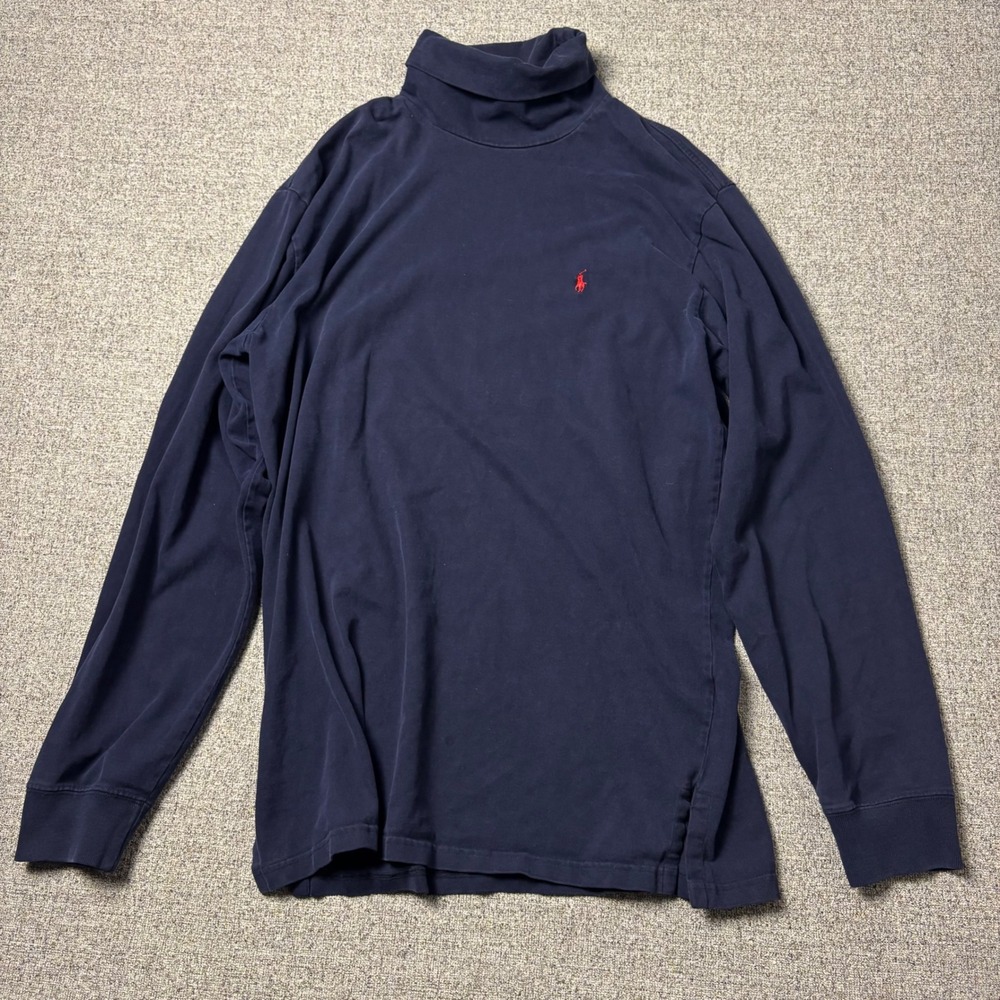 Polo Ralph Lauren Turtleneck Men L Navy Blue Red Pony Logo Long Sleeve Cotton